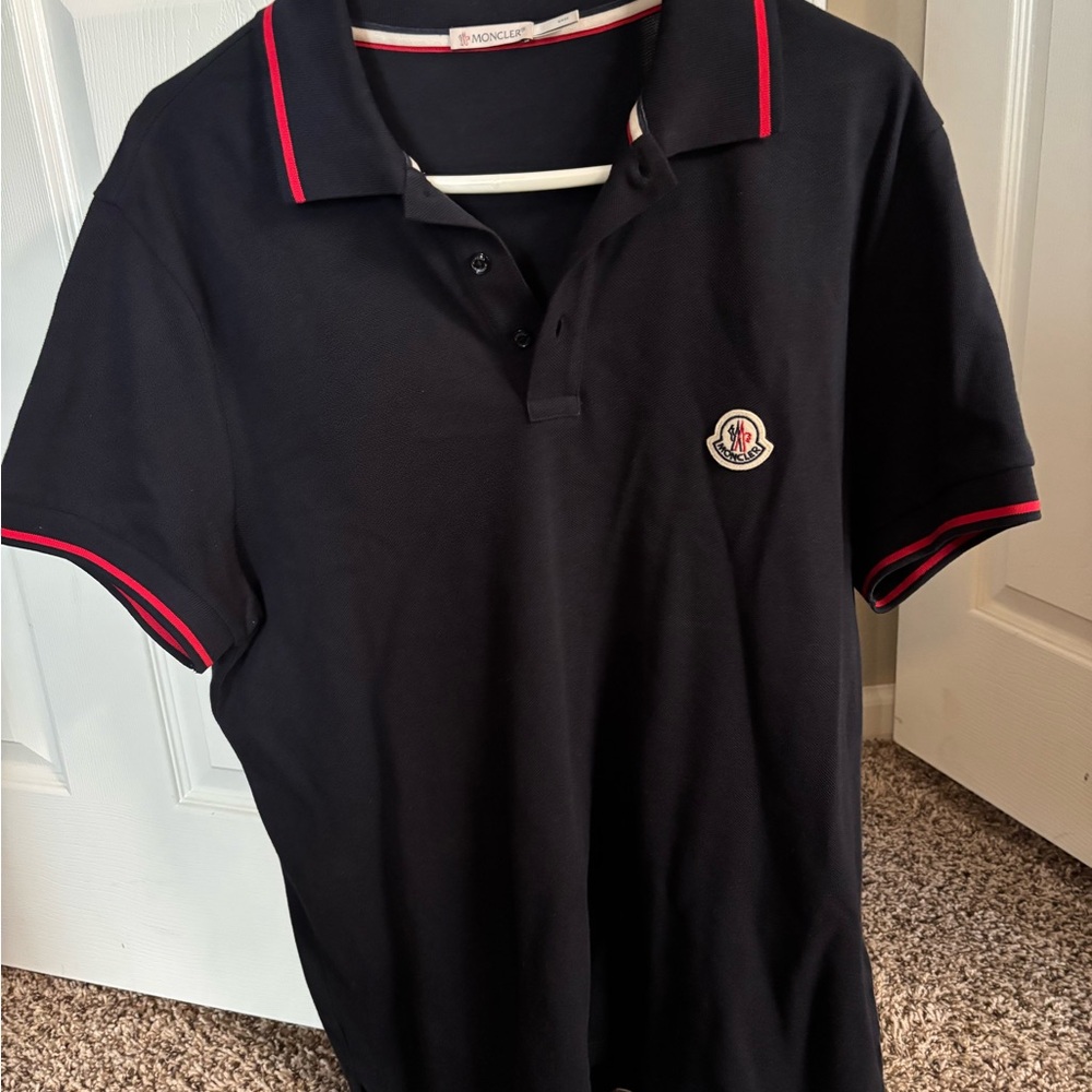 Moncler Navy Polo with Red Trim